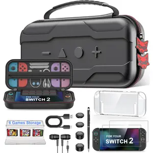 BEBONCOOL Case Compatible with Nintendo Switch 2, 8 in 1 Switch 2 Accessories Bundle Kit with a protective case, 2 HD tempered films, a joystick cap, a folding card box, a data cable, a dual-tip pen, and headphones