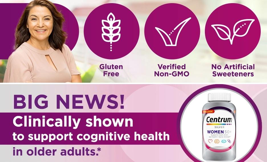 Centrum Silver Multivitamins for Women Over 50, Multimineral Supplement Tablets, 275 ct Support The Heart, Brain, Eyes And Overall Health Of Women Age 50 Edible Dietary Fitness