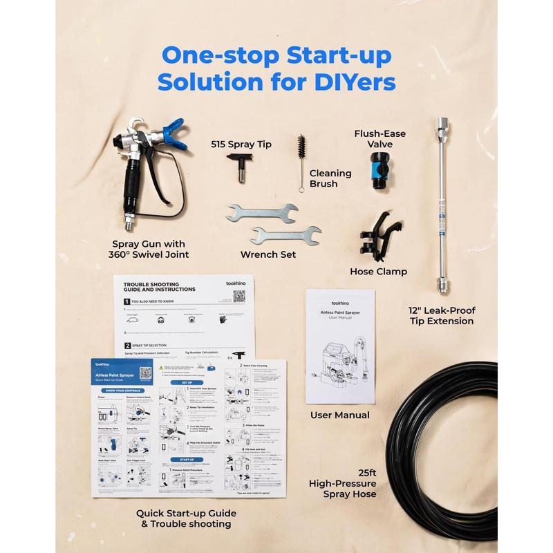 Toolrhino airless paint sprayer for house painting diy beginners choice with accessories storage space lightweight design thinningfree quick clean for 5 gallon diy painting projects