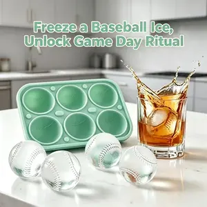 Baseball ice molds 6-cavity silicone ball ice cube molds for whiskey, cocktails, juices — large, reusable baseball-style ice; Grand Slam Ice, Home Run Chill. A unique sports gift for men, dads, and baseball fans; baller ice coffee; parties, gatherings, a