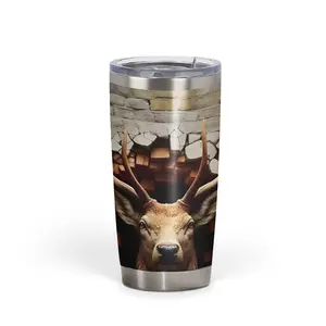 Stag Head Brick Wall 20oz FAT Tumbler, Rustic Cabin Decor, Deer Hunter Gift