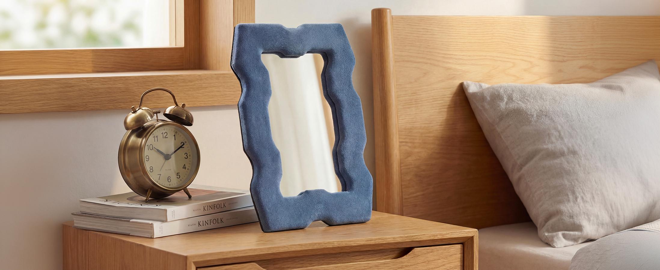 Chic Irregular Wavy Mirror –Modern Blue Decorative Mirror Decor for Vanity, Office & Living Room Chic Irregular Wavy Mirror –Modern Blue Decorative Mirror Decor for Vanity, Office & Living Room