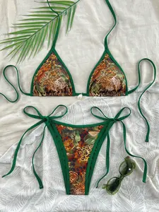 New Women's Sexy Bandage Bikini Set, Two-Piece Swimsuit, Leopard Swimwear Set, Leopard Print, Fitted, Casual Style, All Seasons, Wireless Bandeau, Tie Back Bikini, Leopard Print Bikinis