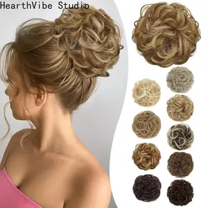 2026 Iridescent Messy Bun Hair Piece Wavy Curly Scrunchies for Women Short Synthetic Tousled Bun with Elastic Band Stretchy Fluffy Chignon Ponytail Updos