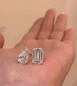 2-Stone Luxury Teardrop Sugar Cube Diamond Ring with Zircon Emerald Cut Teardrop Opening Ring