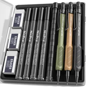 Nicpro 3 PCS 1.3 mm Mechanical Pencils Set 3 Colors with 51 Lead Refill, 3 Eraser - Weatherproof Barrel Pencil, Heavy Duty Carpenter Pencil HD1000 for Outdoor Marking Drafting Drawing Woodworking