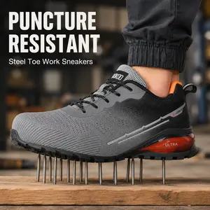 SKOKOD Men's Minimalist Round Toe Work Safety Walking Shoes - Mesh Upper, Puncture-Proof Protective Cap, Lightweight, Breathable, Non-Slip, Durable, Comfortable Fashionable Casual Footwear for Construction Workers (All Seasons)