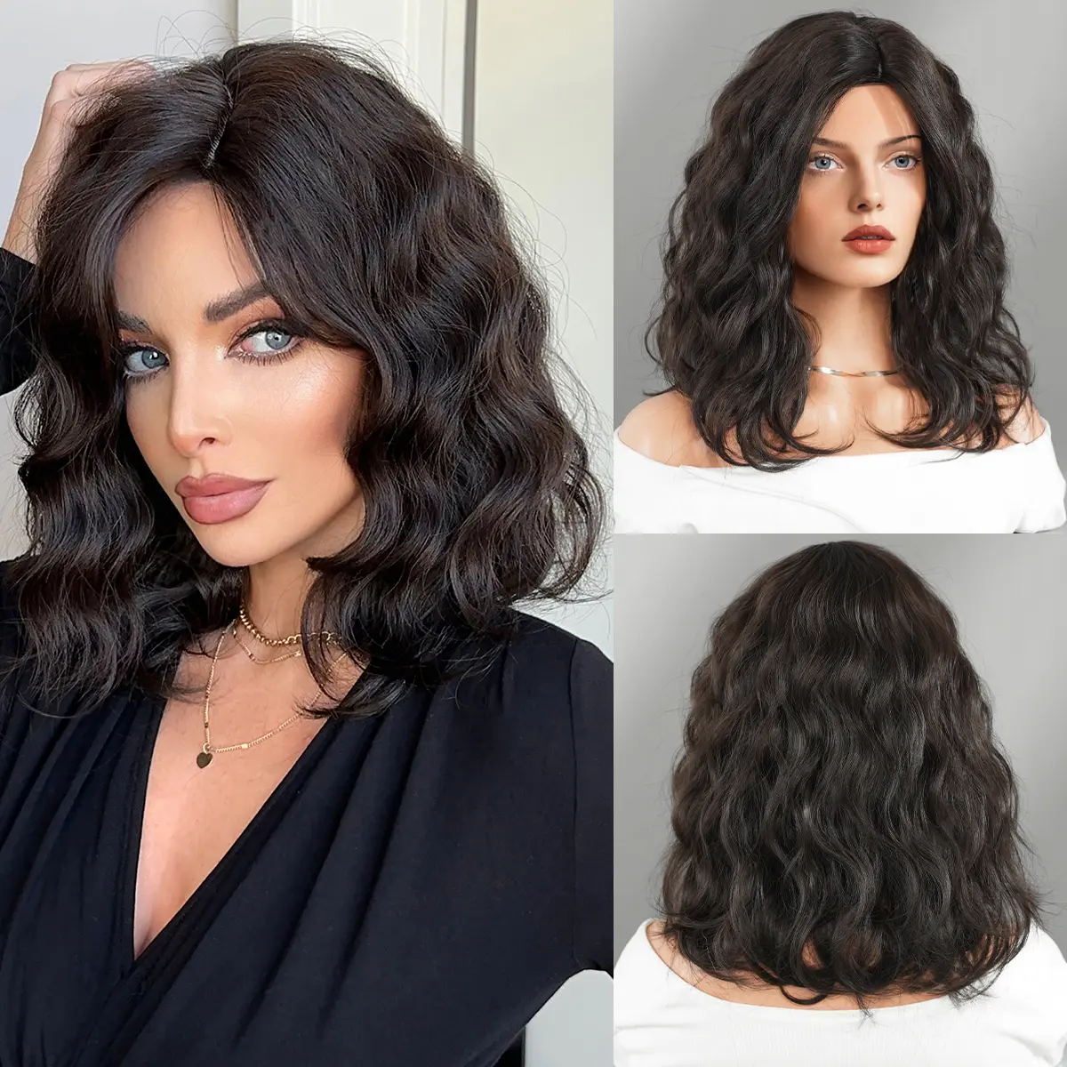 14 Inch Wigs for Women Shoulder Length Wave Wig  Natural Wavy Bob Synthetic Heat Resistant Fiber for Daily and Party