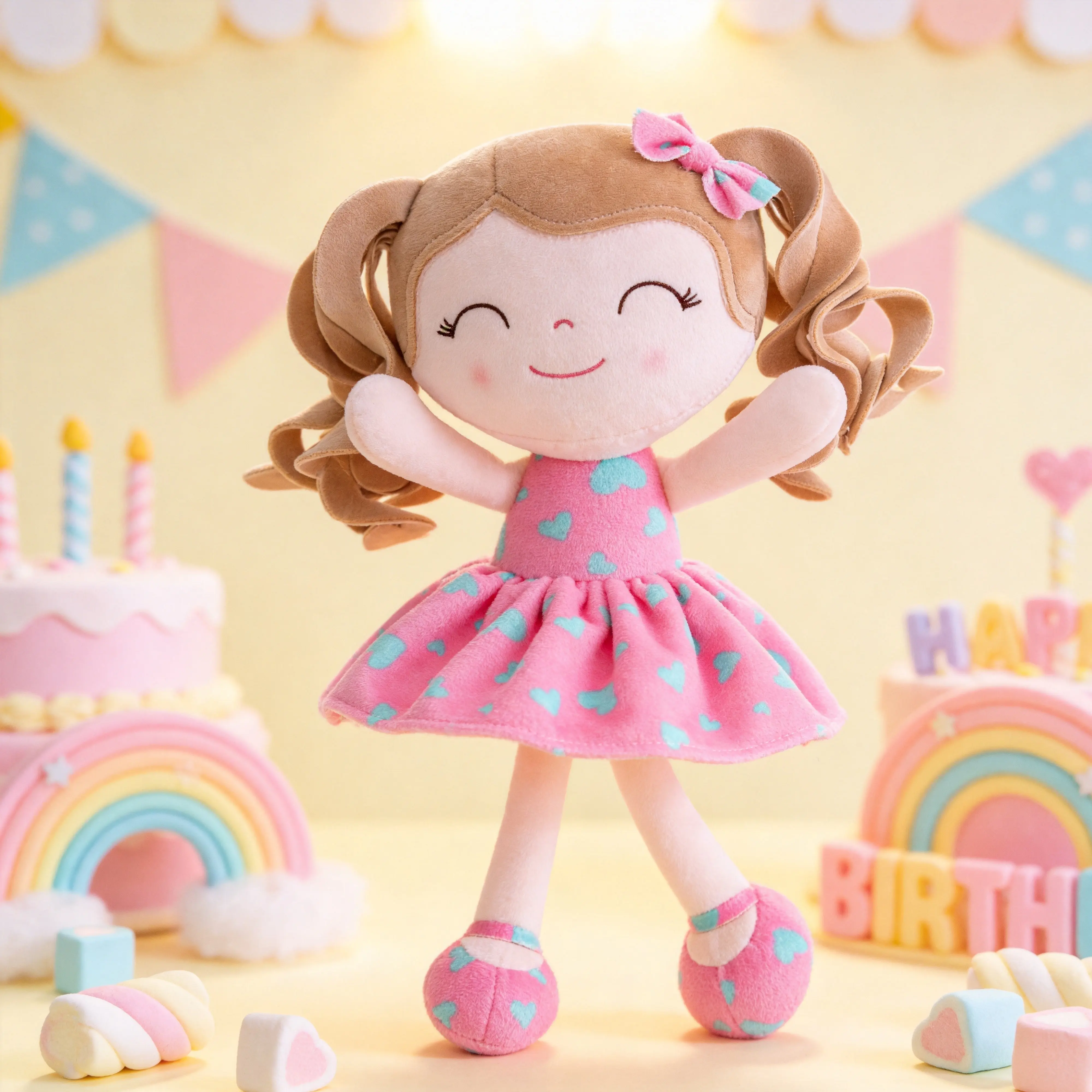 Gloveleya Heart-Style Soft Plush Toy Stuffed Animal, 1st Birthday Gift for Baby Girls, Plush Toy Soft Dolls for 0-6 Year Old Toddlers, Newborn Stuffed Girl Doll