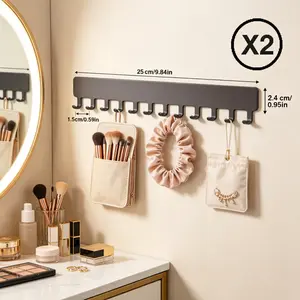 Makeup Beauty Tool Bag Hanging Jewelry Necklace Self Adhesive, Wall Hook, Necklace Holder Organizer, Wall Mounted Bracelets, Earrings, 2pcs, White, Black, Utility Hooks for Home or Retail Display, Also Used as Clothing Hooks, Hanging Jewelry Organizers