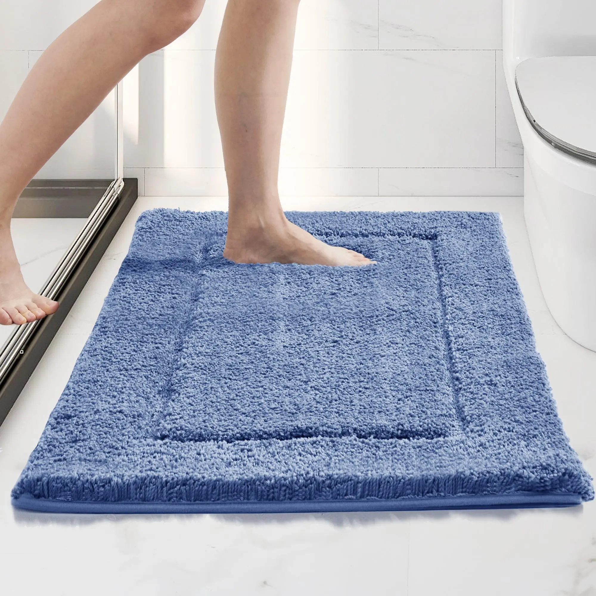 Deconovo Bath Mats for Bathroom - Large Bathroom Rugs, Extra Soft Plush Bathroom Rugs, Non Slip Boho Bathroom Rugs, Super Absorbent Shaggy Indoor Door Mat, Premium Bath Rugs (60 x 24, Blue) non-customised non-slip machine wash gray