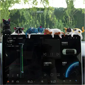 Sun Walker 5 PCS Cute Cat Car Dashboard Decoration, Cute Pussy Figure Dashboard & Rearview Mirror Ornament, Funny Resin Cat Auto Interior Decor for Women Girl, Car Accessories