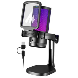 MAONO USB Gaming Microphone for PC with Noise Cancellation, RGB Lighting, One-Click Mute, Gain Control, and Plug-and-Play for Streaming, Recording, Podcasting