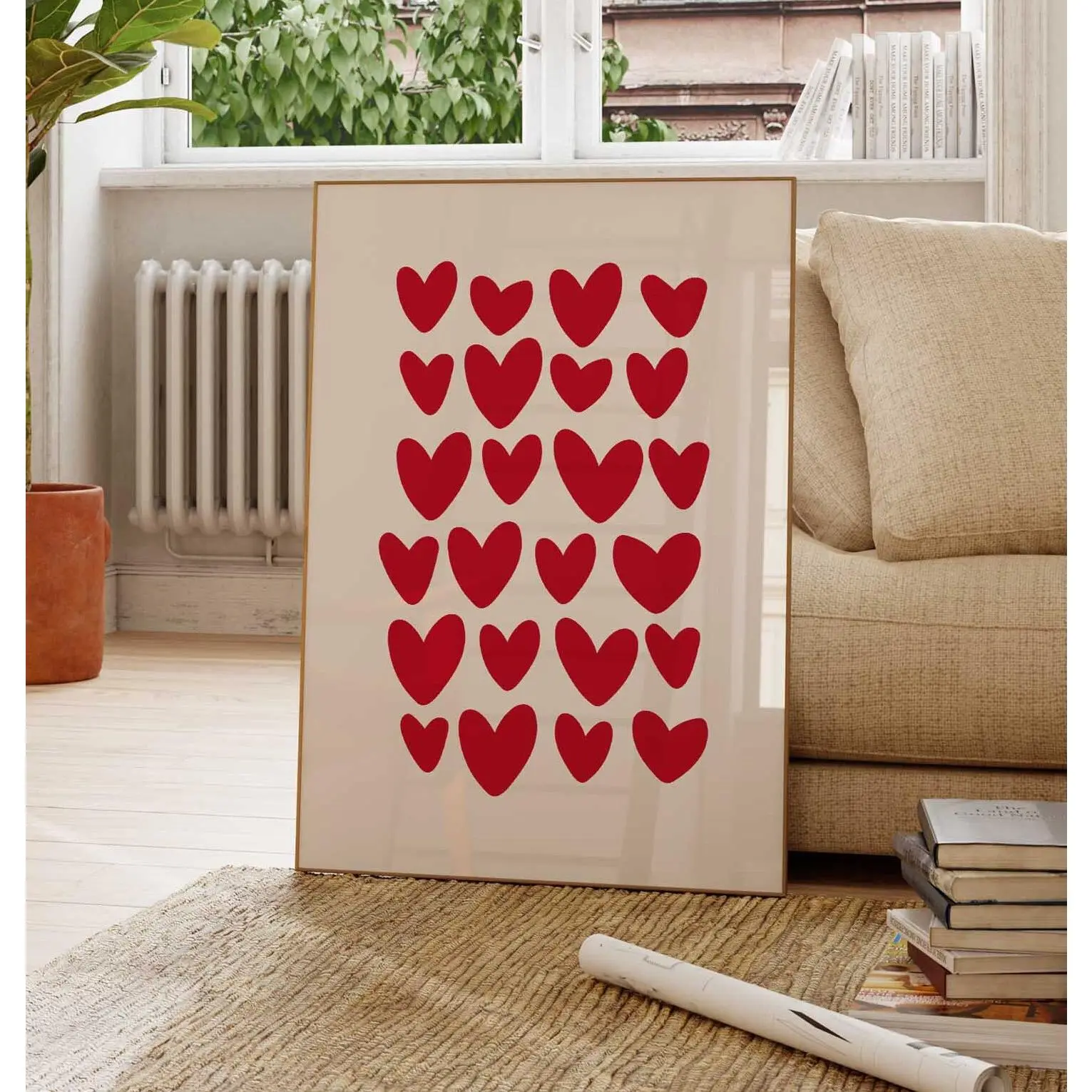 Red Hearts Preppy Printable Poster | Abstract Hand Drawn Hearts Prints | Funky Room Decor | Girly College Dorm Posters | Y2K Cute Wall Art