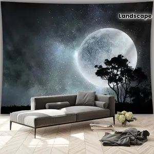 1pc Ultra Large Size Moon Starry Sky Night View Aesthetics Print Wall Face Decorative Tapestry Birthday Gift Party Decoration Live Broadcast Background Cloth Living Room Hostel Use With Installation Bag