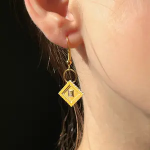 Space Tech Earrings with Ring (10 mm) and IC Chip (Recycled from IC packaging and IC wafers)