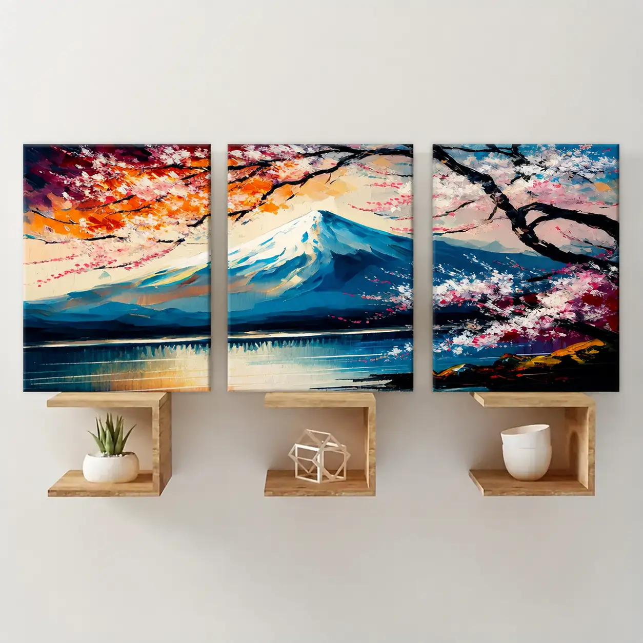 Japanese Cherry Blossom Framed Canvas Wall Art, 1-3 Piece Sakura Landscape Print Set, Waterproof Vibrant High-Definition Artwork, Modern Aesthetic Home Decor for Living Room & Bedroom, Trendy Gift Poster Photo Lightweight Artistic Ornaments
