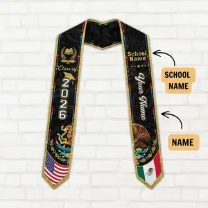 Customized Name Mexican Graduation Sash 2026, Mexican American Flag Graduation Sash, Hispanic Sash