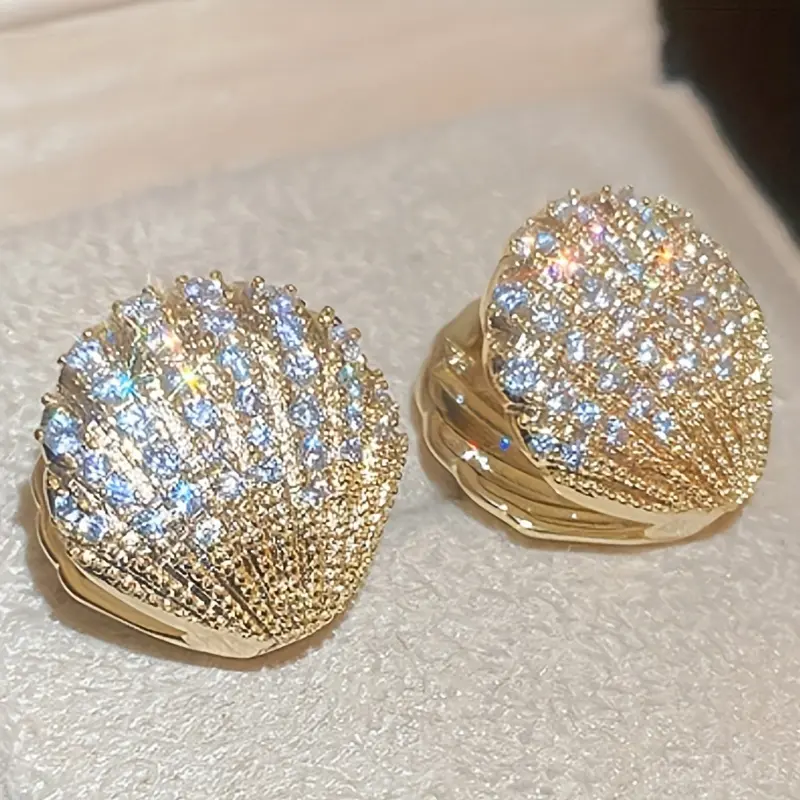 Dainty Shell Earrings with Zircon Bling Effect for Women's Fashion, Hypoallergenic Metal Coating Studs, Trendy Party Gift, Dainty Earrings Set, Hypoallergenic Earrings