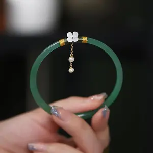 2Pcs/Set Natural Jade Women Bangles Charm Chinese Style Antique Bracelet Sweet Glass Bracelet Wedding China Jewelry Gifts