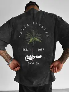 Men's Regular Fit Tropical Palm Tree Print Short Sleeve Graphic Tee, Casual Comfy T-shirt for Daily Wear, Men's Top for All Seasons, Crewneck