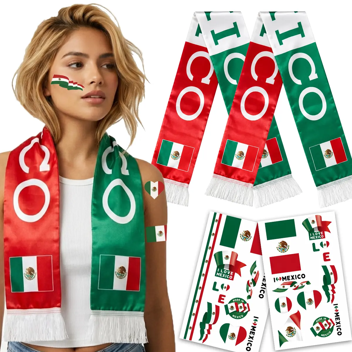 Fan Gear Set, Premium Soccer Gifts: 2pcs Scarf & 2pcs Tattoo Bundle Local Stock Fast Shipping