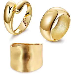 1-3PCS 18K  Chunky Bangle Bracelets for Women Trendy Wide Wrist Cuff Bracelets Minimalist Hammered Open Hinged Fashion Teardrop Irregular Wrist Cuff Wrap Bracelet