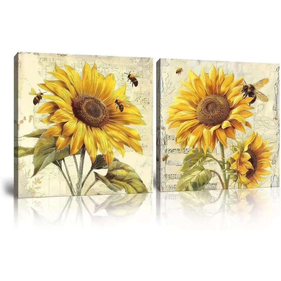 Pankila Artistic Sunflower Framed Canvas Paintings - Decorative Kitchen Wall Decor, Pastoral Fall Scenic Posters, Ready-to-Hang Home Decor for Living Room & Bedroom (12''W x 12''H, 2-Pack) - Ideal Gift