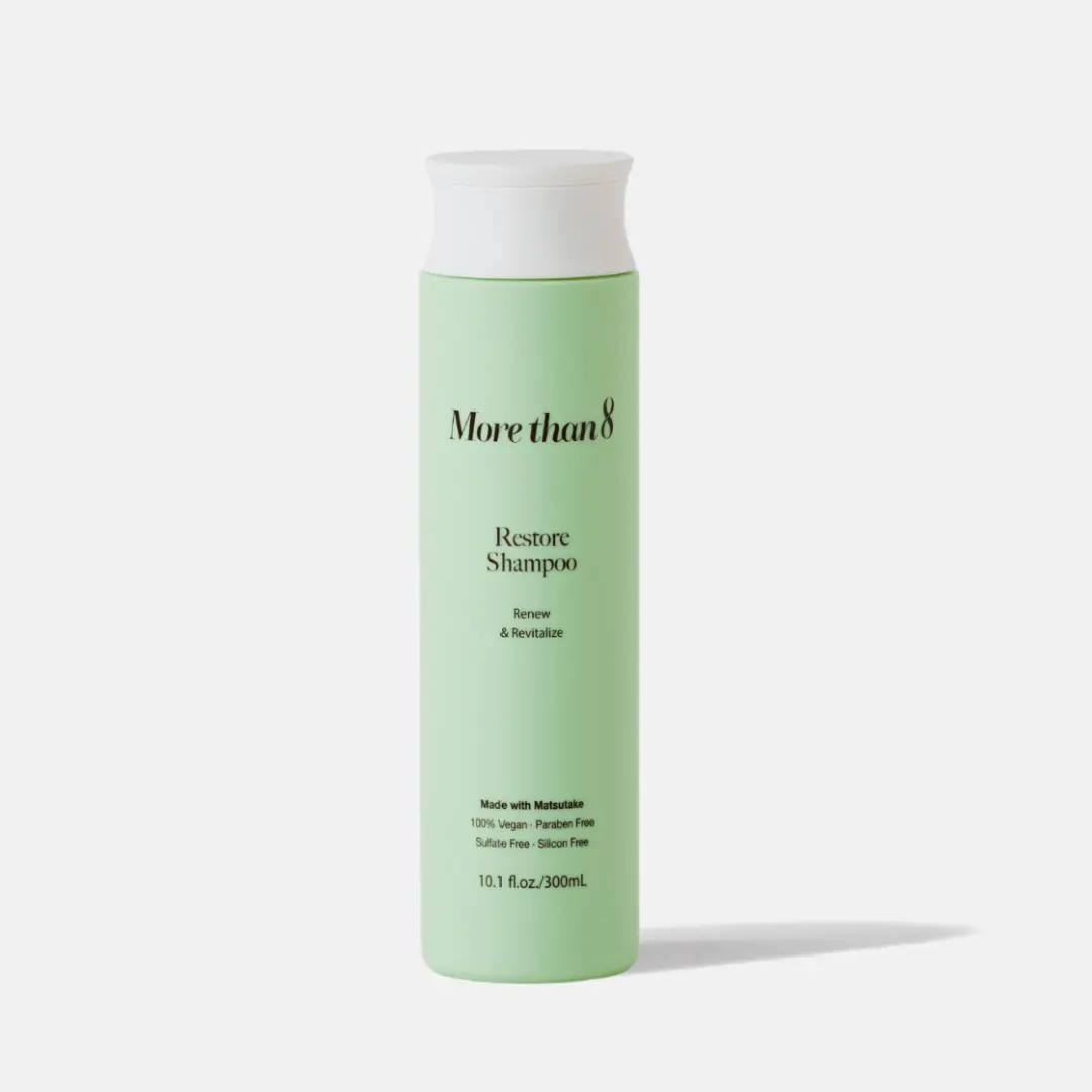 MoreThan8 Restore Shampoo - Restorative Hair Repair Shampoo for Damaged & Dry Hair with HY Protein Complex, Vegetable Collagen & Matsutake Mushroom - Strengthening, Moisturizing Vegan Hair Care, Cruelty-Free - 300ml