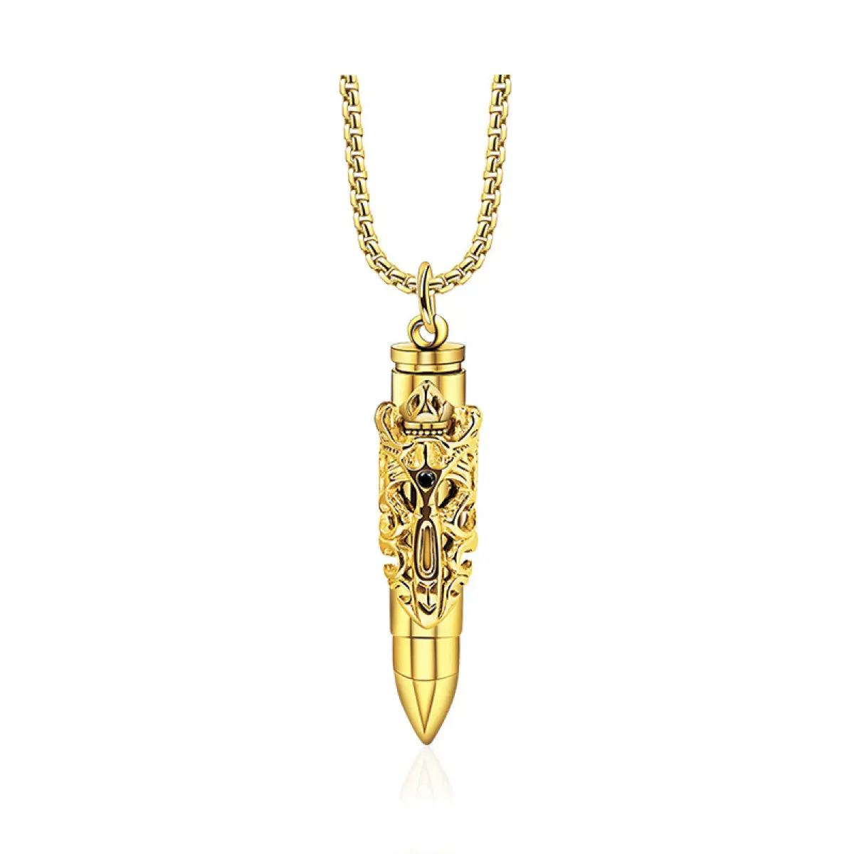 Men's Carved Dragon Titanium Steel Bullet Head Necklace - Non-Fading Pendant Jewelry, Stainless Steel Hip Hop Long Length Casual Daily Gift for Men, Dragon Carved Bullet Head