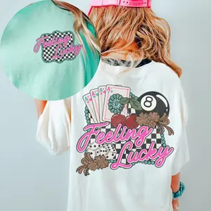 Feeling Lucky Western Graphic Tee Retro Checkered Rodeo Shirt Vintage Cowgirl Rodeo Oversized Wild West Gift For Her 8 Ball U6N6J