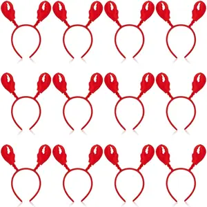12 Pcs Lobster Headbands, Crab Crayfish Claws Headband Lobster Headwear Hair Hoop Costume Hair Accessories for Animal Cosplay Party Play, Red