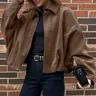【Black Friday】Women's Solid Color Long Sleeve Aviator Jacket, Zip Up Jacket for Spring, Pilot Jacket, Street Style Outerwear #GLOBAL PICKS