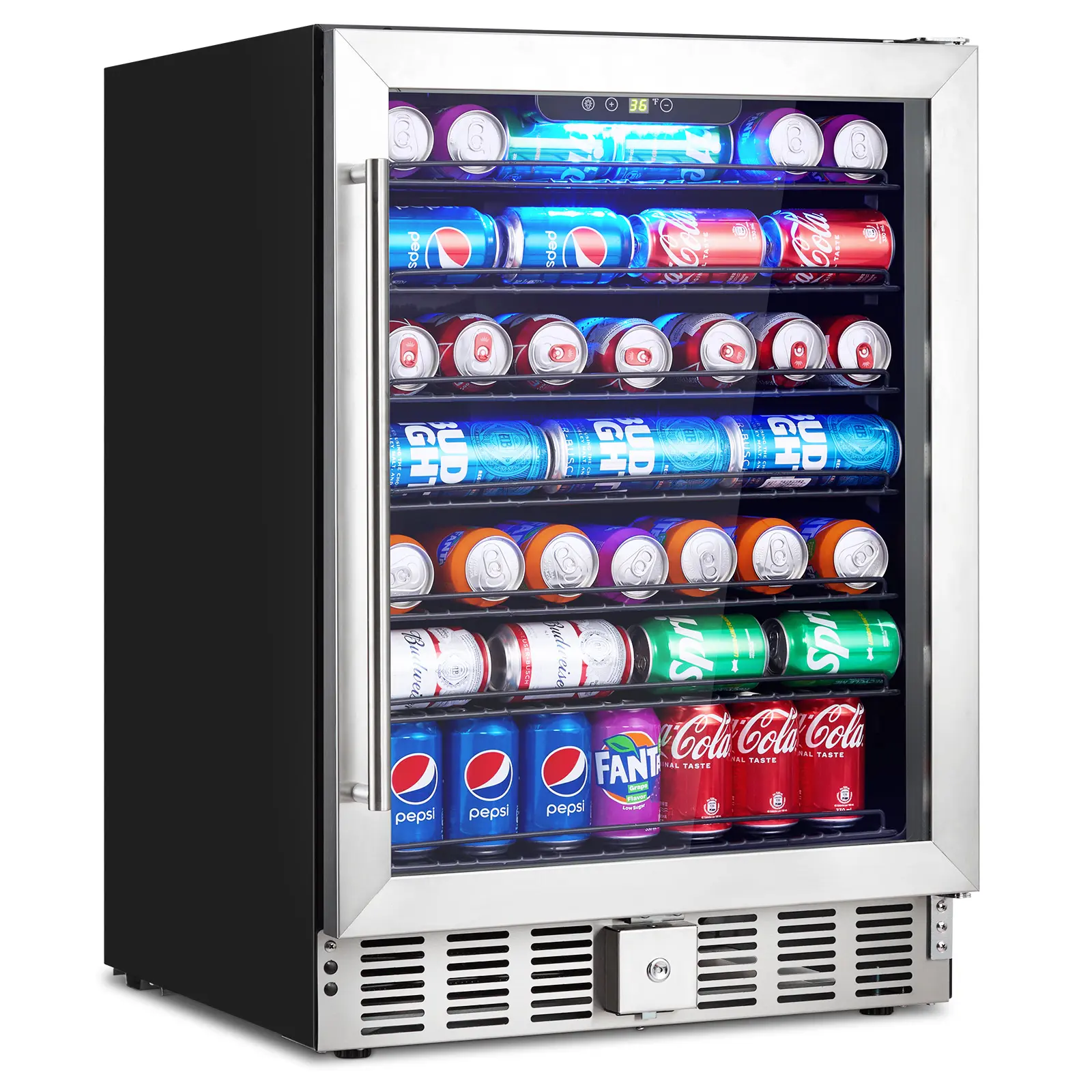Large Capacity Beverage Refrigerator – 5.1 Cu.ft Drink Cooler with 166 Can Storage, Glass Door, Digital Temperature Control (36–60°F), Quiet Compressor, Safety Lock – Perfect for Beer, Soda, Water