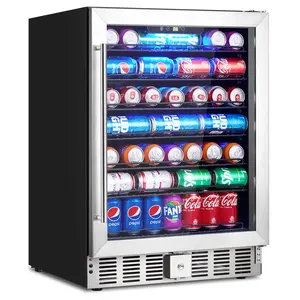 Large Capacity Beverage Refrigerator – 5.1 Cu.ft Drink Cooler with 166 Can Storage, Glass Door, Digital Temperature Control (36–60°F), Quiet Compressor, Safety Lock – Perfect for Beer, Soda, Water
