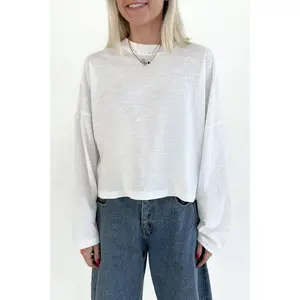 Studio Cropped Lightweight Long Sleeve Top in White
