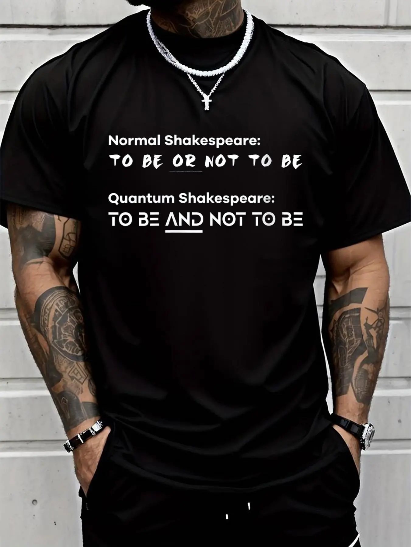 100% cotton Mens Funny Quantum Physics Quantum Computing Schrodinger Cat Gift o-neck T-Shirt Men Graphic T-Shirt Cotton Print short Sleeve Casual Top, Summer Tee Mens Tops