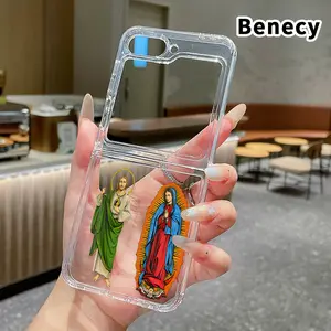 Divine Holy Pair Pattern Foldable Phone Case for Z Flip 7/6/5/4, Axis Protection and Complete Lens Protection Shockproof Transparent Cover