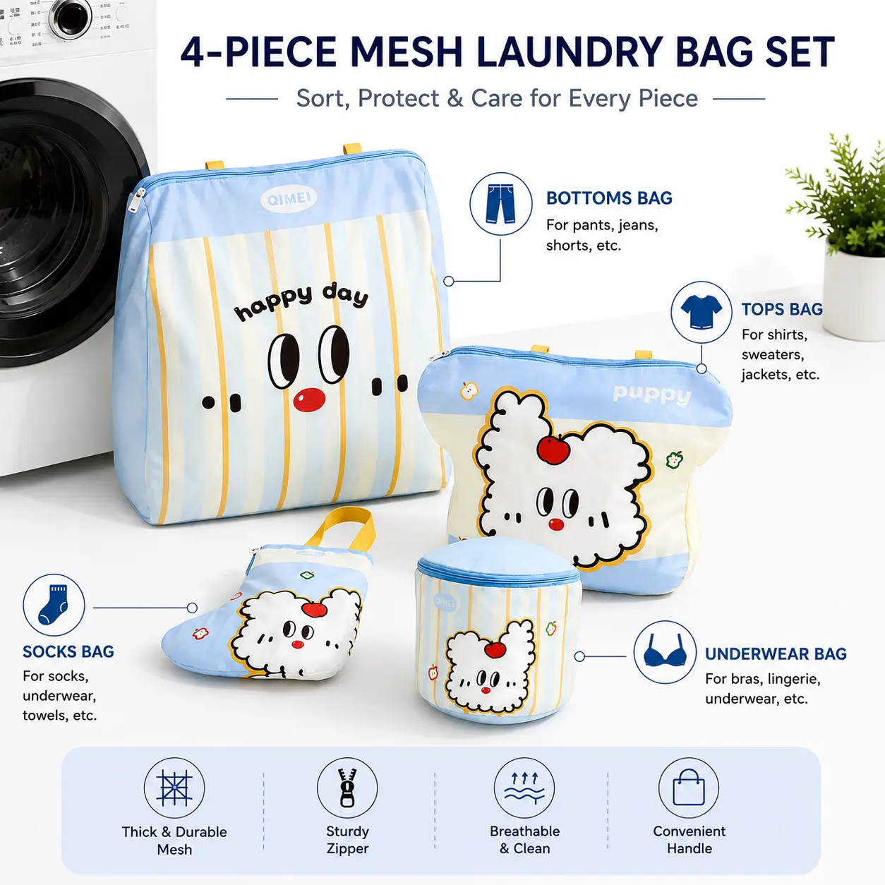 Thickened Laundry Bags Set, Laundry Organizer, Multi-Functional Wash Bag for Bras & Clothes, Fine Mesh Protection, Large Size Anti-Shrinkage Net Pouches, Garment Bag for Washing Machine
