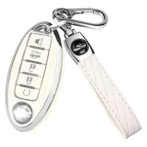 for Nissan Key fob Cover,Soft TPU 360°Car Key Case Protector with Keychain Compatible with Altima Sentra Rogue Pathfinder Murano Armada Maxima Versa ect 5 Buttons Smart Keys