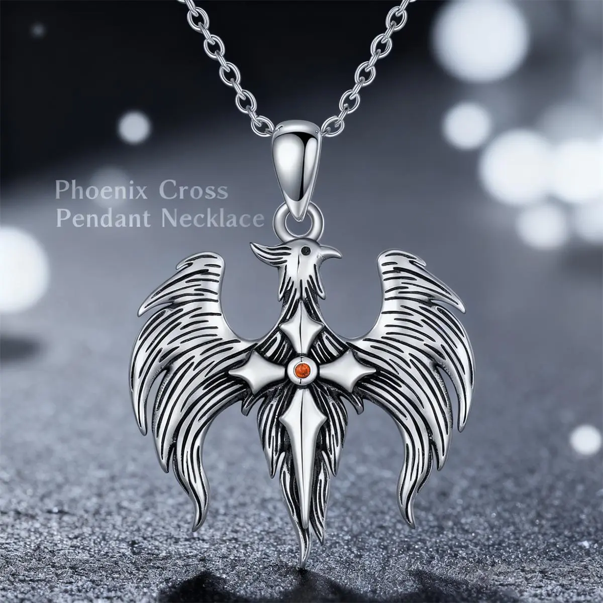 Stainless Steel Necklace for Men with Vintage Phoenix Cross Pendant, Punk Style Long Chain Jewelry, Gift for Boyfriend, Chain Jewelry Necklaces, Daily, Male, Metal Coated, Retro, Animal, Birthday, Casual