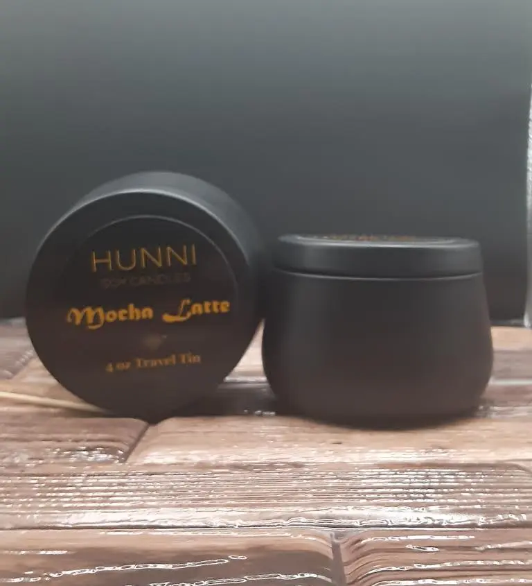 HUNNI Mocha Latte travel tin soy candle