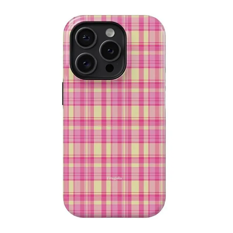 Fragola BUTTER  iPhone  - Cute Pink & Yellow Plaid Design Suitable for iPhone 17-11 Pro Max/Plus and  Samsung Galaxy S23-25  phone case 2-in-1 y2k whimsical mosaic