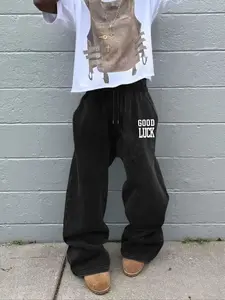 Men's Casual Loose-Fit Cotton Sweatpants, Drawstring Waistband, Stars Pattern Print, All-Season Comfortable Pants for Men