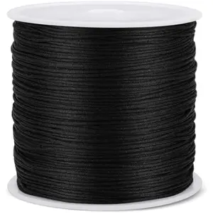 0.8MM 110 Yards Black Nylon Cord, Wind Chime Cord for Bracelet Necklace Jewelry Making, Satin Nylon String for Beading Thread Rattail Macrame Kumihimo Crafts Chinese Knotting