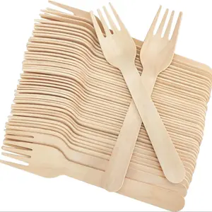 Disposable Wood Forks Birchwood Biodegradable Forks 105mm Natural Compostable Wooden Forks Eco Friendly Cutlery for Picnic BBQ Camping Party,100 Pcs Disposable Dinnerware