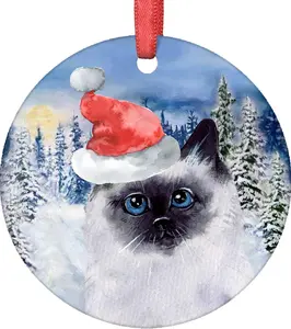 Siamese Cat Christmas Ornaments 2025 - Siamese Cats Ornaments for Christmas Tree - Santa Kitten Porcelain Christmas Ornament - Siamese Pet Christmas Tree Ornaments - Christmas Decorations - Holiday Pet Gifts - Ornament 3x3 inch