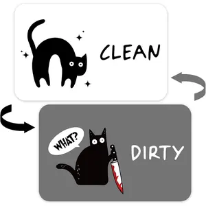 Funny Cat Cartoon Dishwasher Magnet Signs, Clean Dirty Indicator, Double Sided Reversible Strong Fridge Magnet for Kitchen, Cat Lovers Dishwasher Accessories (Gray)