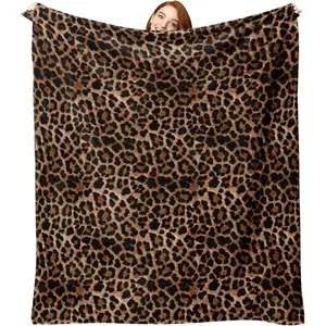 Leopard print flannel throw blanket, classic cheetah print blanket, suitable for all-season decoration, birthday gift for adult men and women, soft bedding and sofa blanket