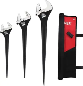 3-pieces Spud Wrench, 10-inch 12-inch 16-inch Adjustable Wrench Set with Kitbag